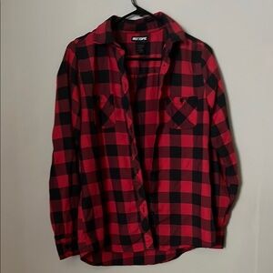 Hot Topic Red and Black Plaid Button Down Shirt